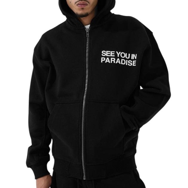 See You In Paradise Washed Zip Up Hoodie (Jet Black) 8897H