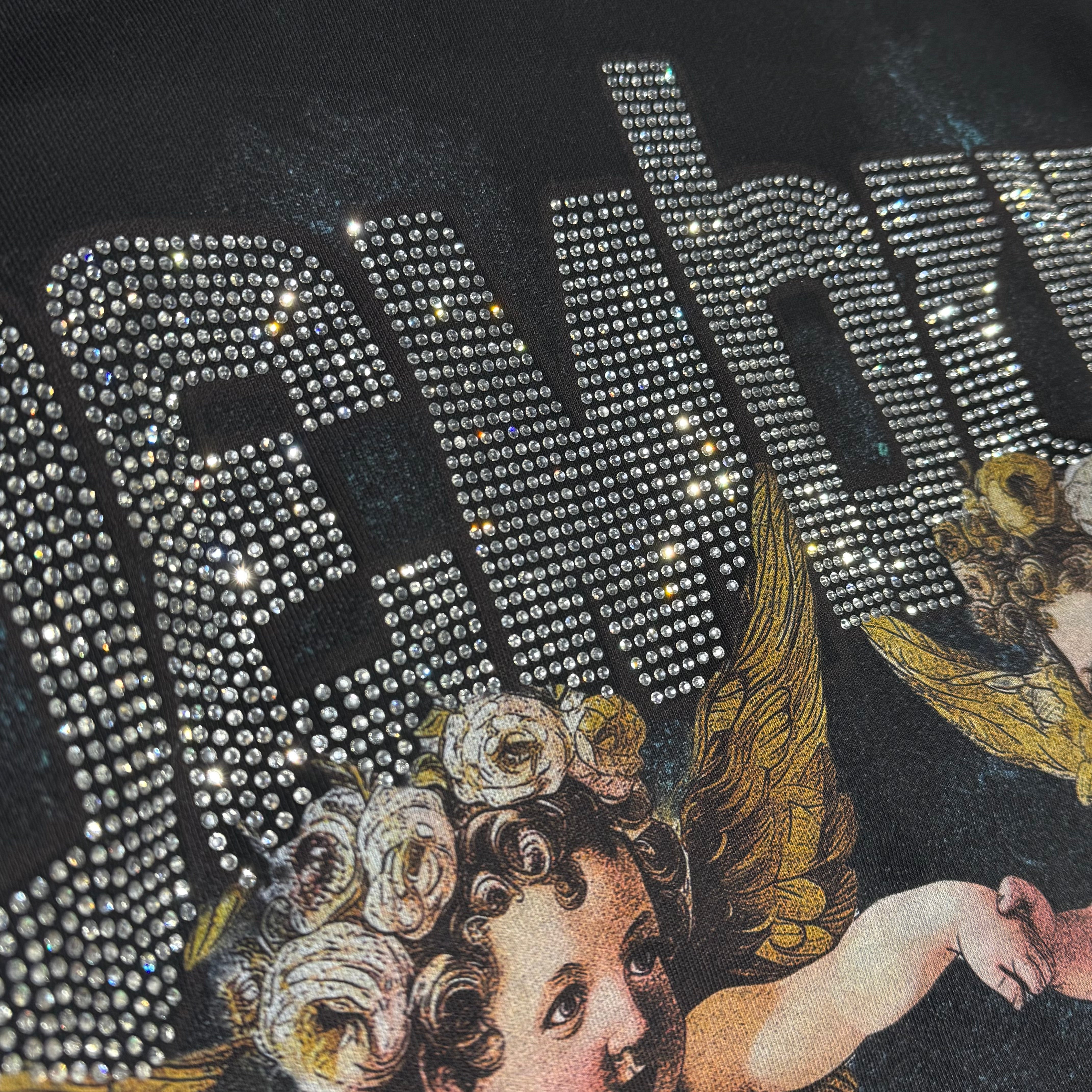 Bemburi Double Angel Rhinestone Lettered Hoodie (Black)