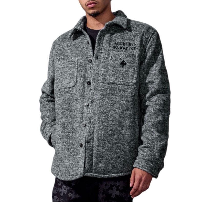 See You In Paradise Wool Embroidered Shacket (Charcoal) 2569