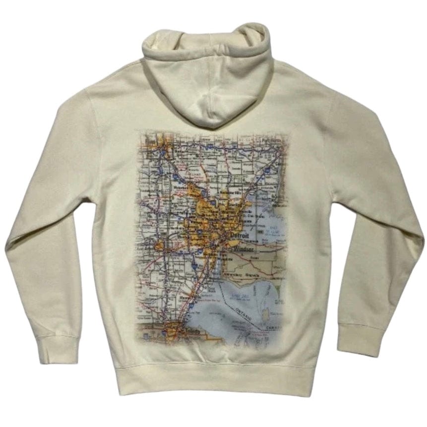 Ink Detroit Premium Heavyweight Metro Detroit Map Hoodie (Bone) 9307