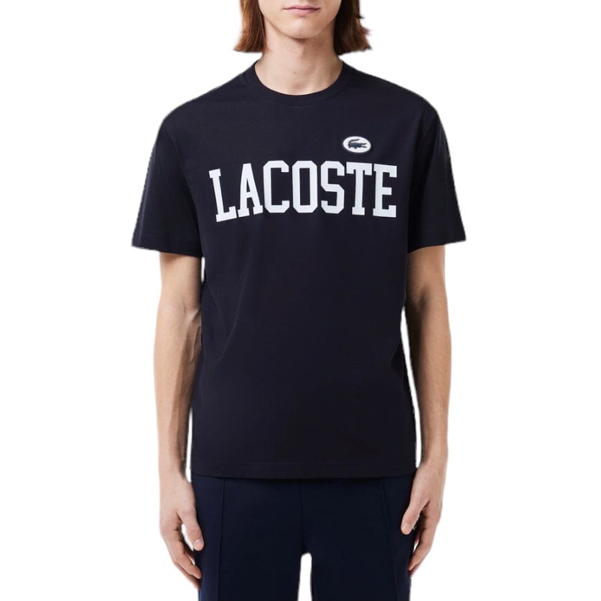 Lacoste Cotton Contrast Print & Badge Tee (Navy Blue) TH7411-51