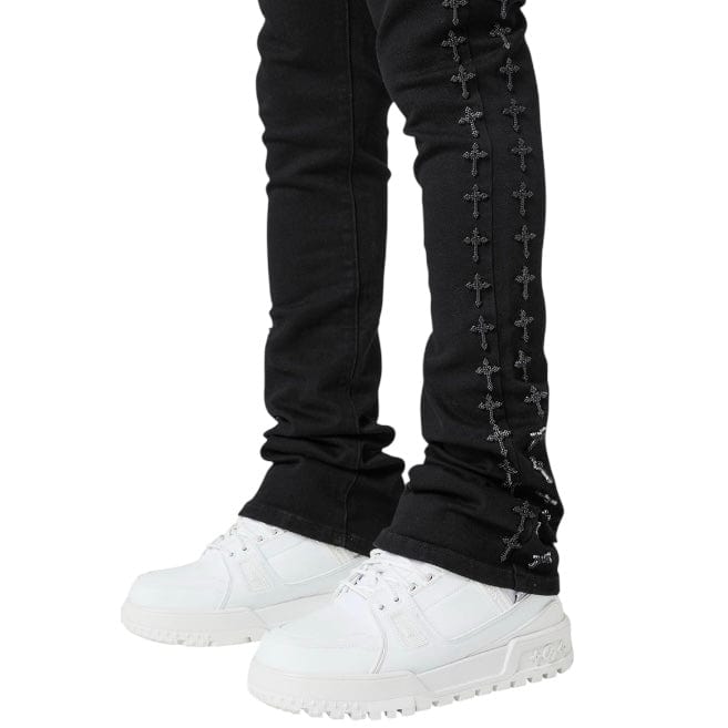 Guapi Crosses Embellished Denim (All Black)