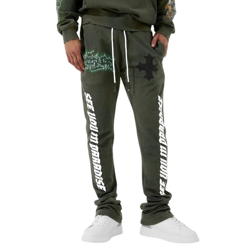 See You In Paradise The Reaper Stacked Sweatpants (Olive) 8641L
