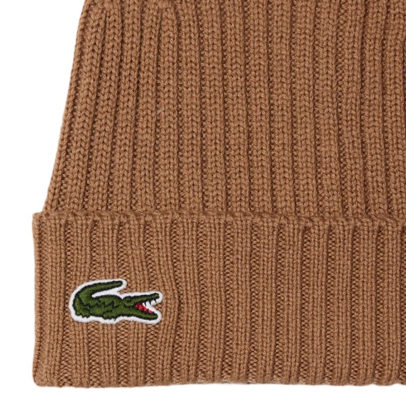 Lacoste Unisex Ribbed Wool Beanie (Brown) RB0001-51