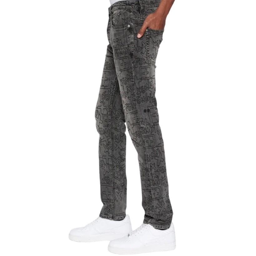 Ksubi Chitch Stencil Stitch Denim (Worn Grey Black Stone Wash) MPS25DJ055