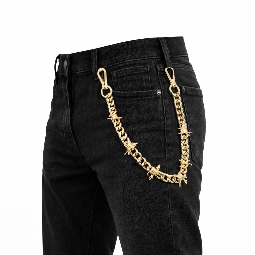 Jewelry Essentials Barbed Wire Pant Chain (Gold) BKC-150G