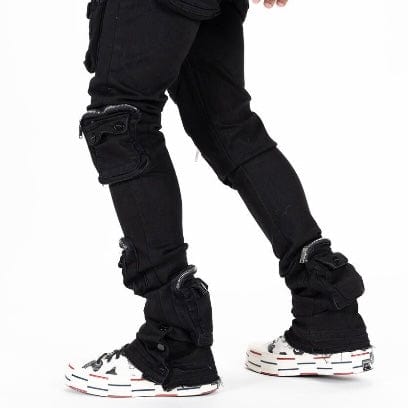 Pheelings "Journey To Greatness" Cargo Flare Stacked Denim (Jet Black)