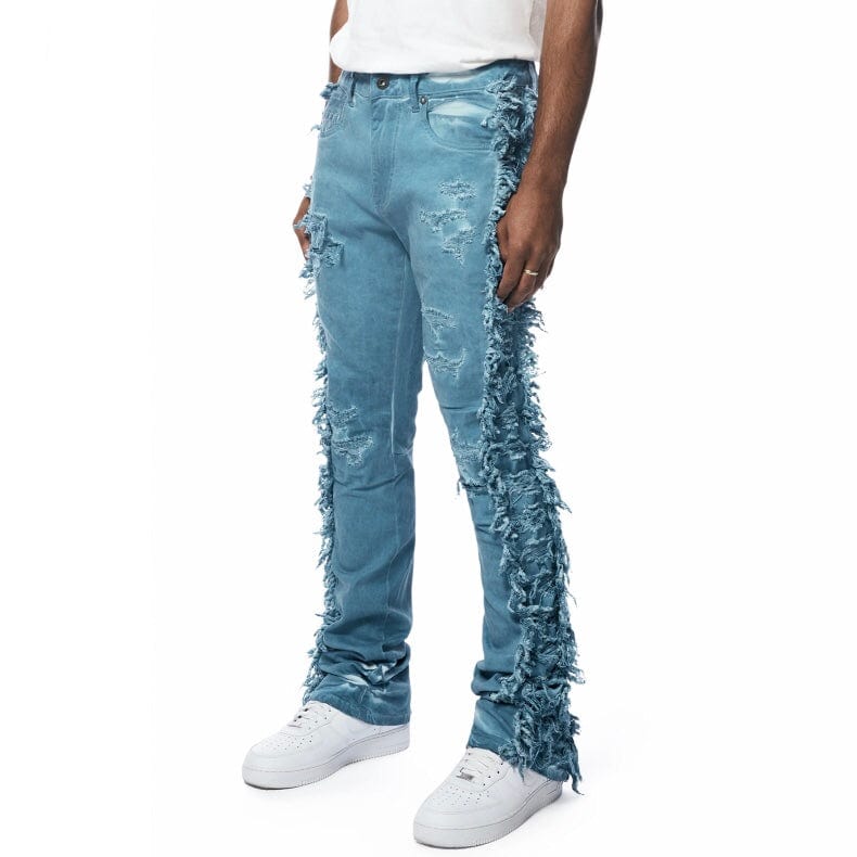 Smoke Rise Frayed Stacked Denim Jeans (Cool Blue) JP23642