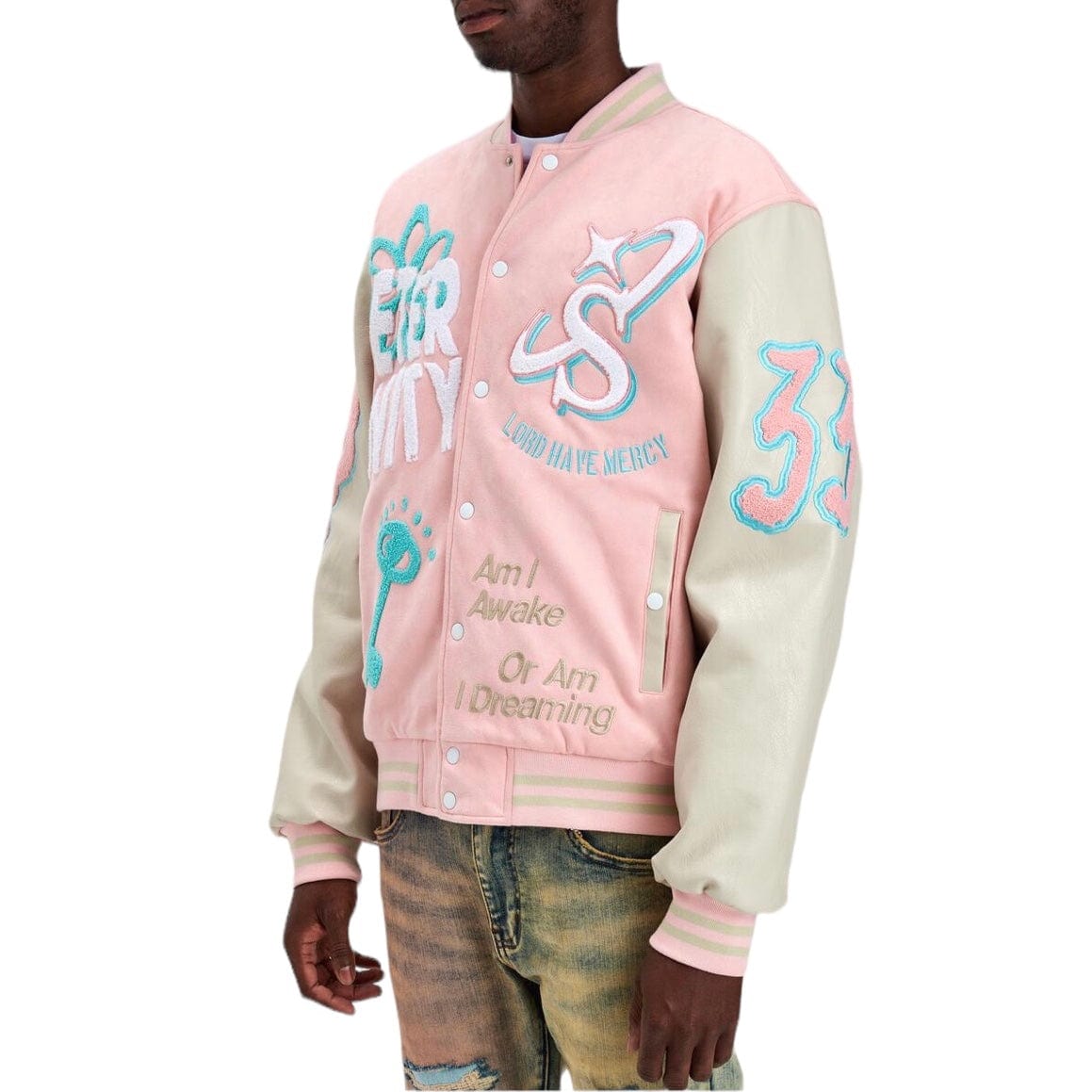 Sugar Hill "Mercy" Suede Letterman Jacket (Pink Suede) SH24-SPR1-17