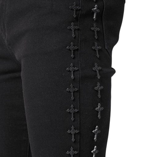 Guapi Crosses Embellished Denim (All Black)
