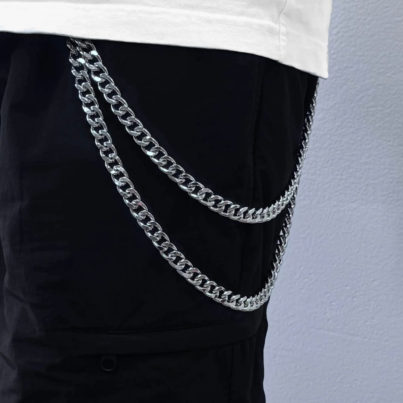 Jewelry Essentials 11mm Double Layered Cuban Pant Chains (Silver) BKC-205S