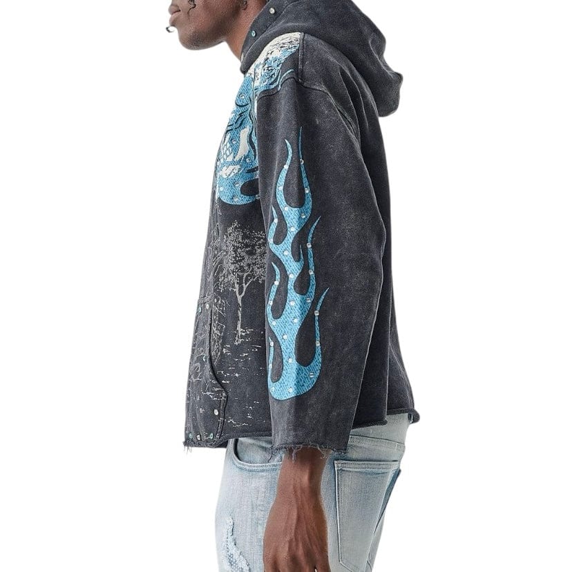 Taker Raw Edge Cropped French Terry Hoodie (Black) T5255
