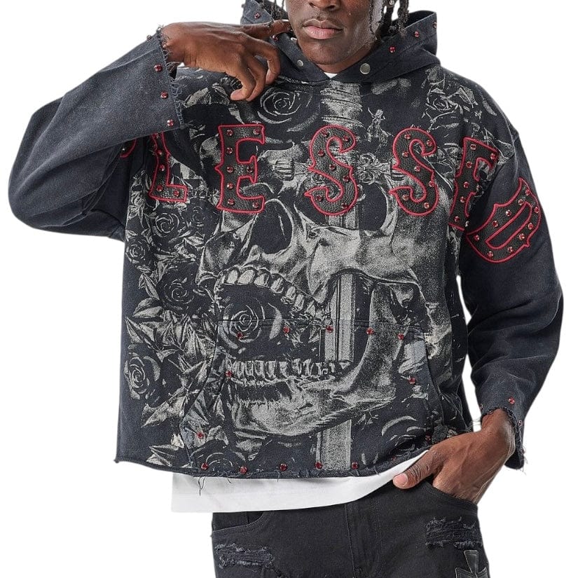 Taker Raw Edge Cropped French Terry Hoodie (Black) T5256