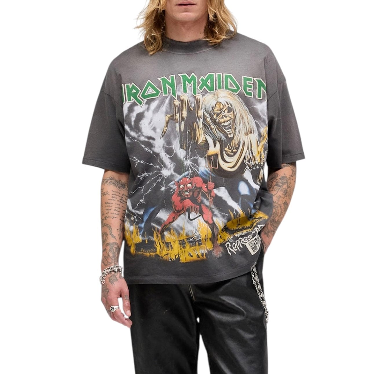 Represent X Iron Maiden Number Of Beast T Shirt (Sunfade Grey)