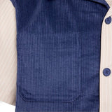 Homme Femme Paneled Corduroy Striped Shirt (Navy) FALL202205-3