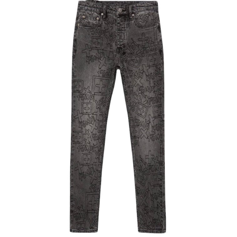 Ksubi Chitch Stencil Stitch Denim (Worn Grey Black Stone Wash) MPS25DJ055