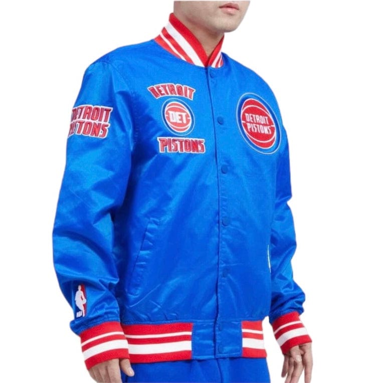 Pro Standard Detroit Pistons Retro Classic Rib Satin Jacket (Royal Blue/Red)