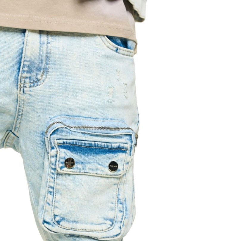 Pheelings "Journey To Greatness" Cargo Flare Stacked Denim (Light Blue)