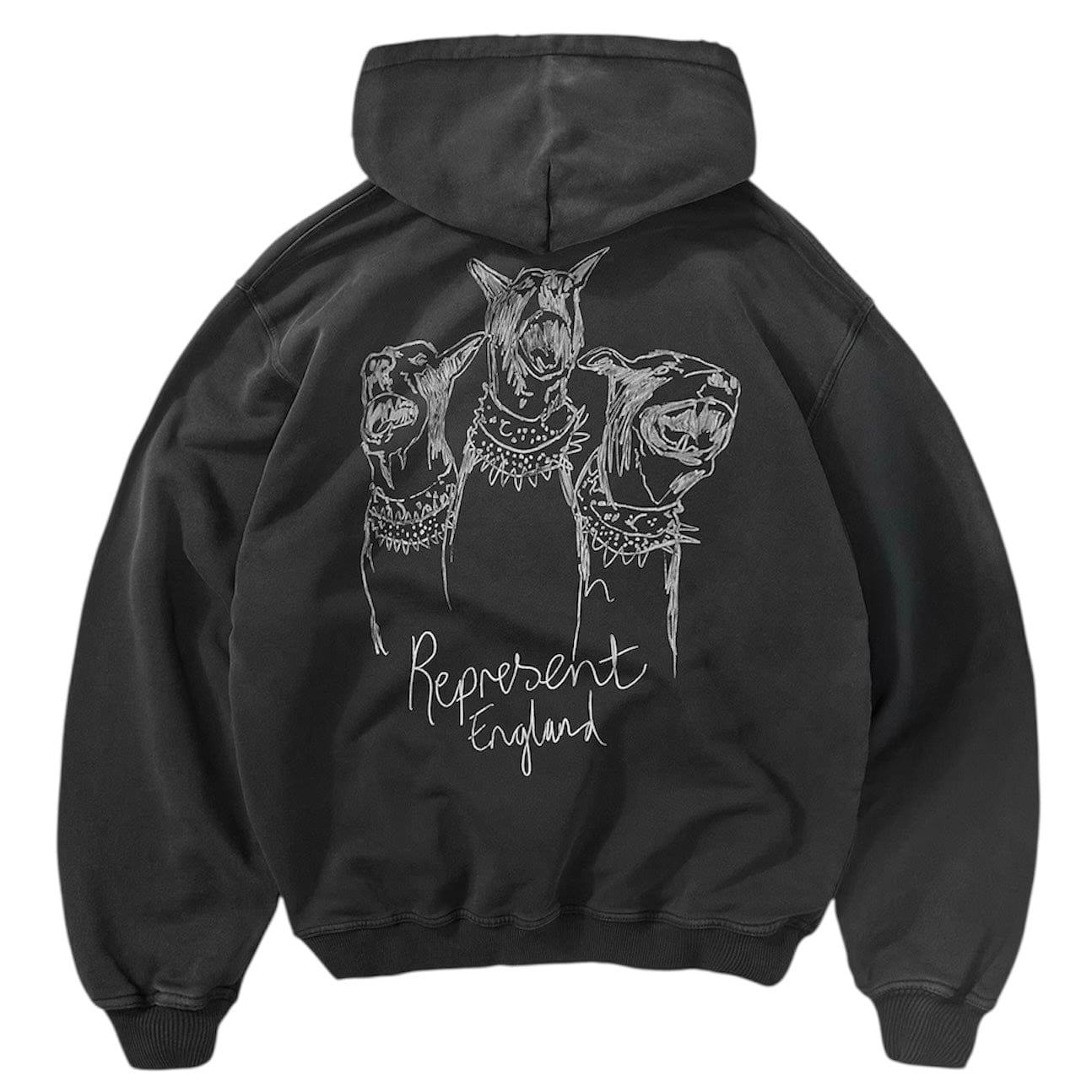 Represent Hand Drawn Thoroughbred Dogs Hoodie (Aged Black)