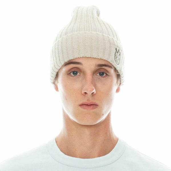Cult Of Individuality Clean 2 Tone Shimuchan Logo Knit Beanie Hat (Winter White)