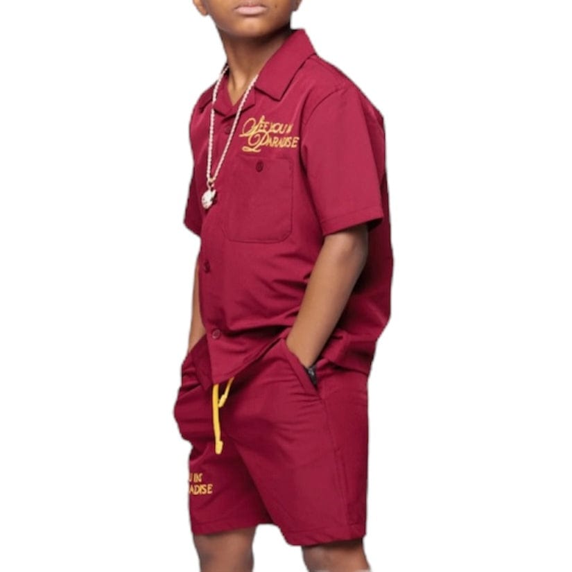 Kids Jordan Craig Oakland Mechanic Short & Shirt Set (Wine) 2061K-2061SK