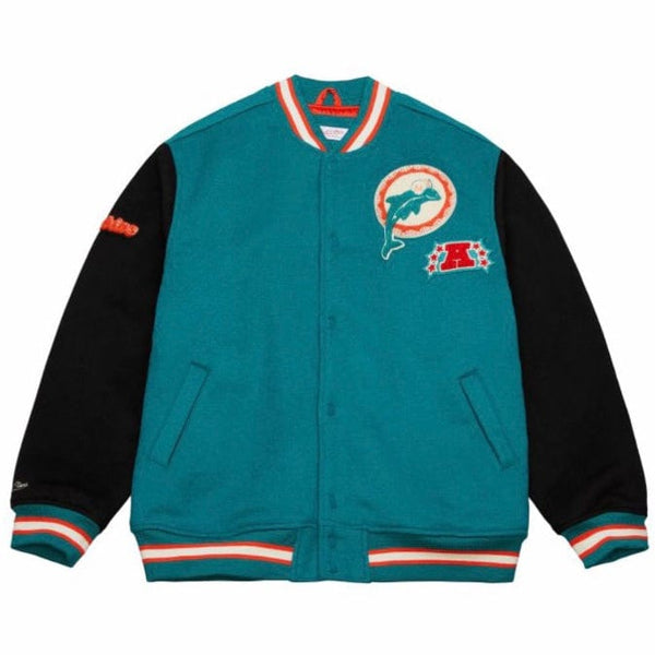 Mitchell & Ness Nfl Miami Dolphin Team Legacy Varsity Jacket (Teal/Black)