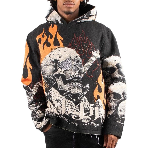 Majestik Rockon Rhinestone Tapestry Jacquard LS Hoodie (Black) TH2482