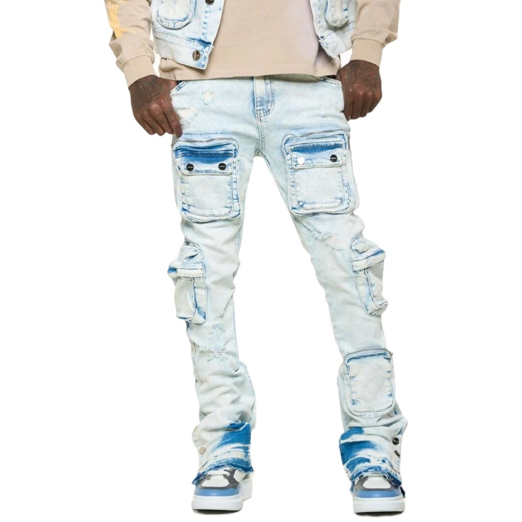 Pheelings "Journey To Greatness" Cargo Flare Stacked Denim (Light Blue)