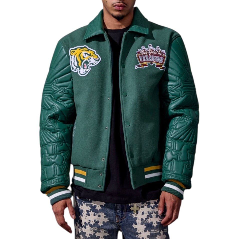 See You In Paradise Smoke & Mirrors Varsity Jacket (Dark Green) 91667