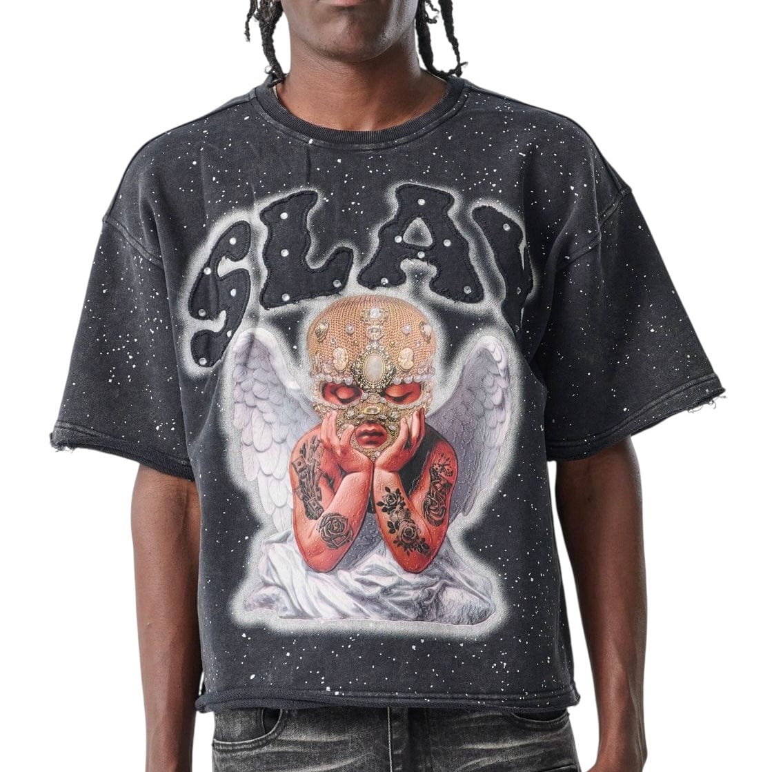 Taker Cropped Digital Puff Print Cropped T Shirt (Black) T5205