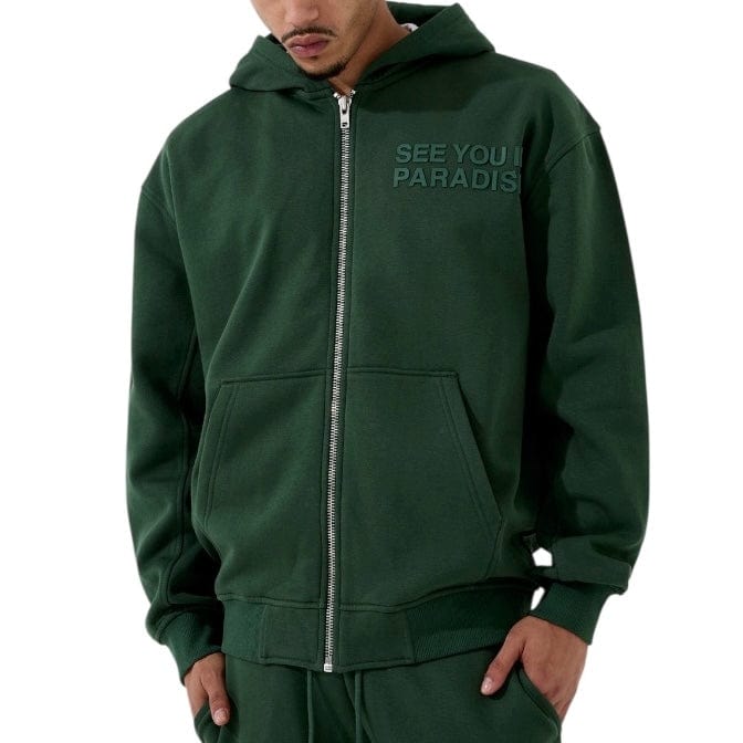 See You In Paradise Tonal Zip Up Hoodie (Deep Olive) 8863H