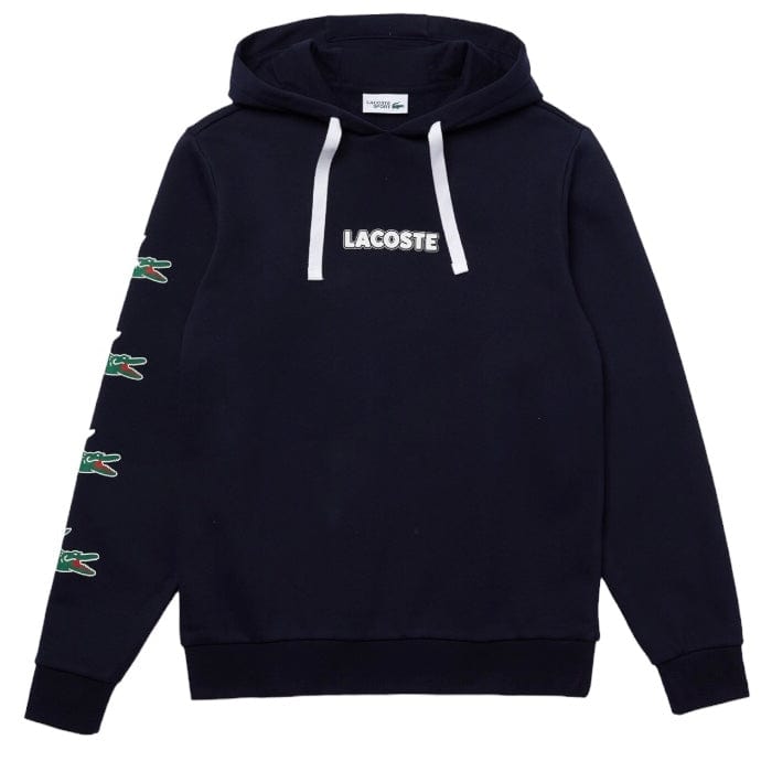 Lacoste Sport Crocodile Print Hooded Cotton Sweatshirt (Navy Blue)