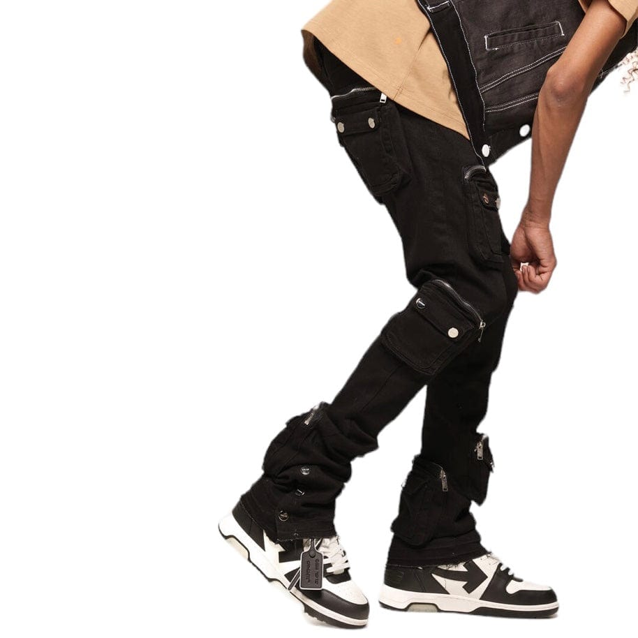 Pheelings "Journey To Greatness" Cargo Flare Stacked Denim (Jet Black)