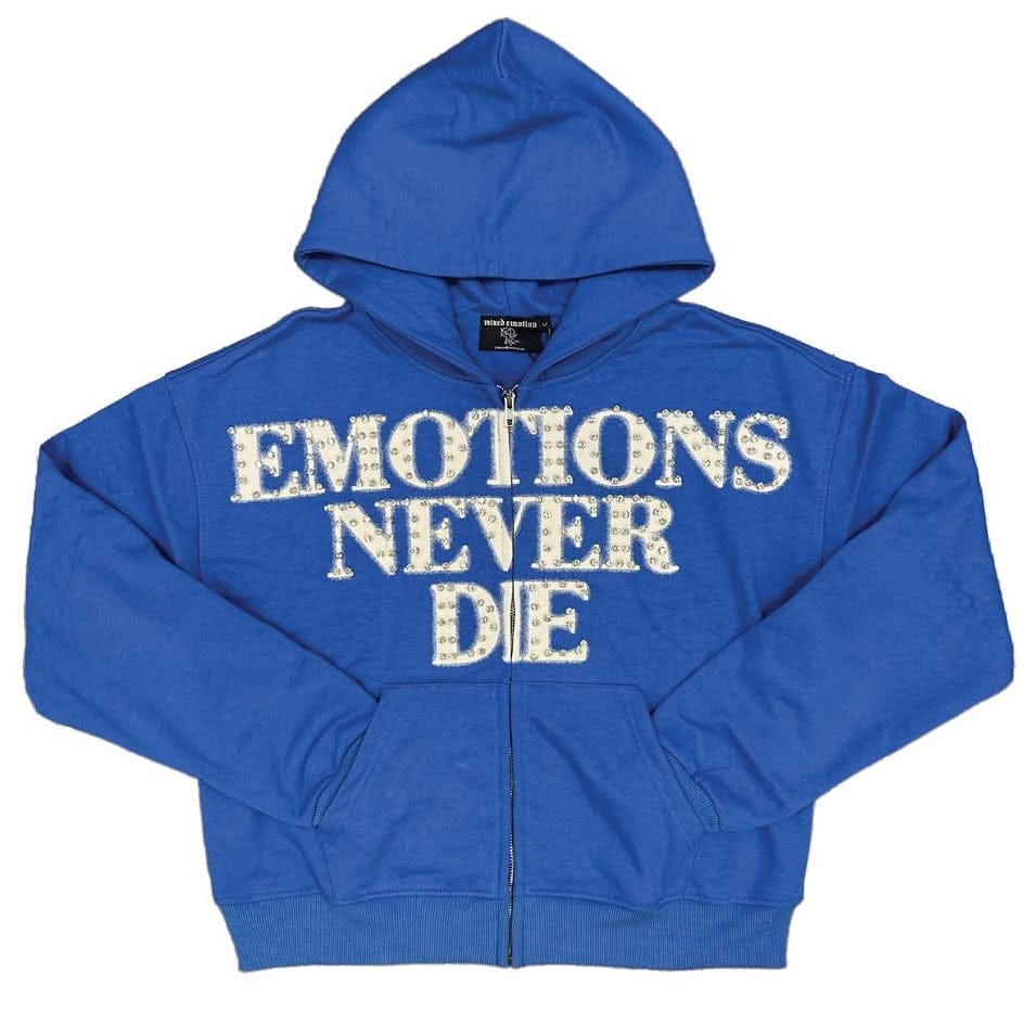 Mixed Emotion Blue End Rhinestone Hoodie (Blue)