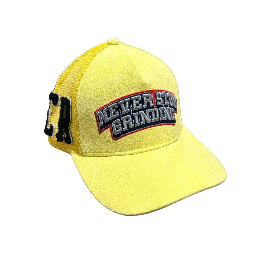 YBE Apparel Never Stop Grinding Trucker Hat (Yellow)