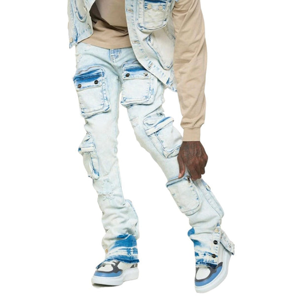 Pheelings "Journey To Greatness" Cargo Flare Stacked Denim (Light Blue)