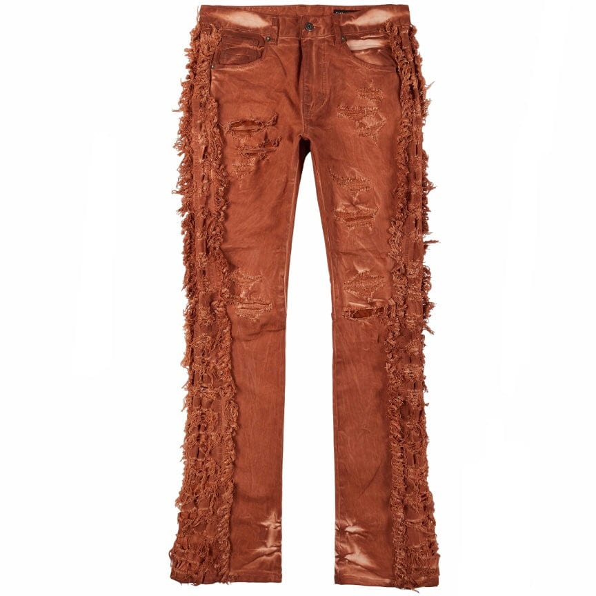 Smoke Rise Frayed Stacked Denim Jeans (Rust) JP23642