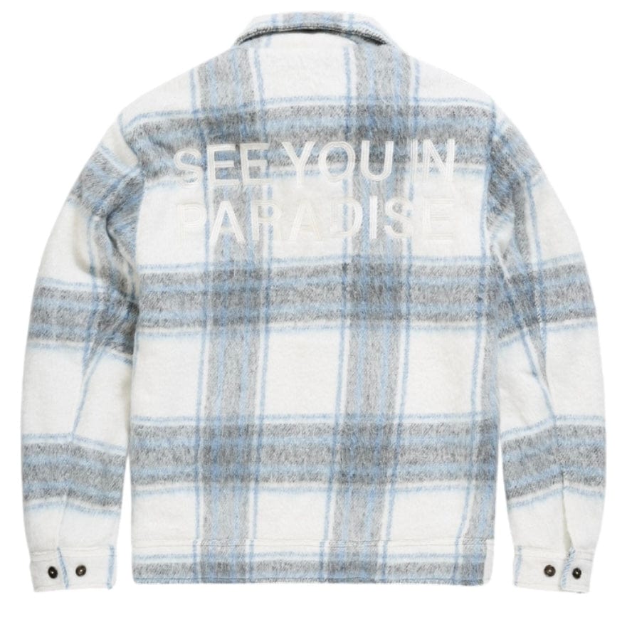 See You In Paradise Hooded Flannel Shacket (Light Blue) 2568
