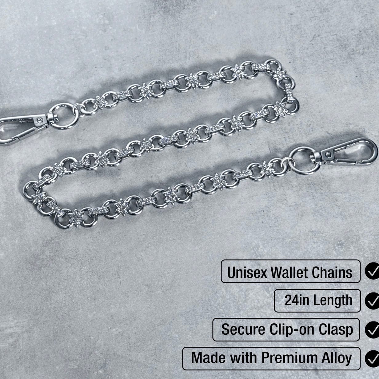Jewelry Essentials 11mm Floral Iced Out Pant Chain 22" (Silver) BKC-124S