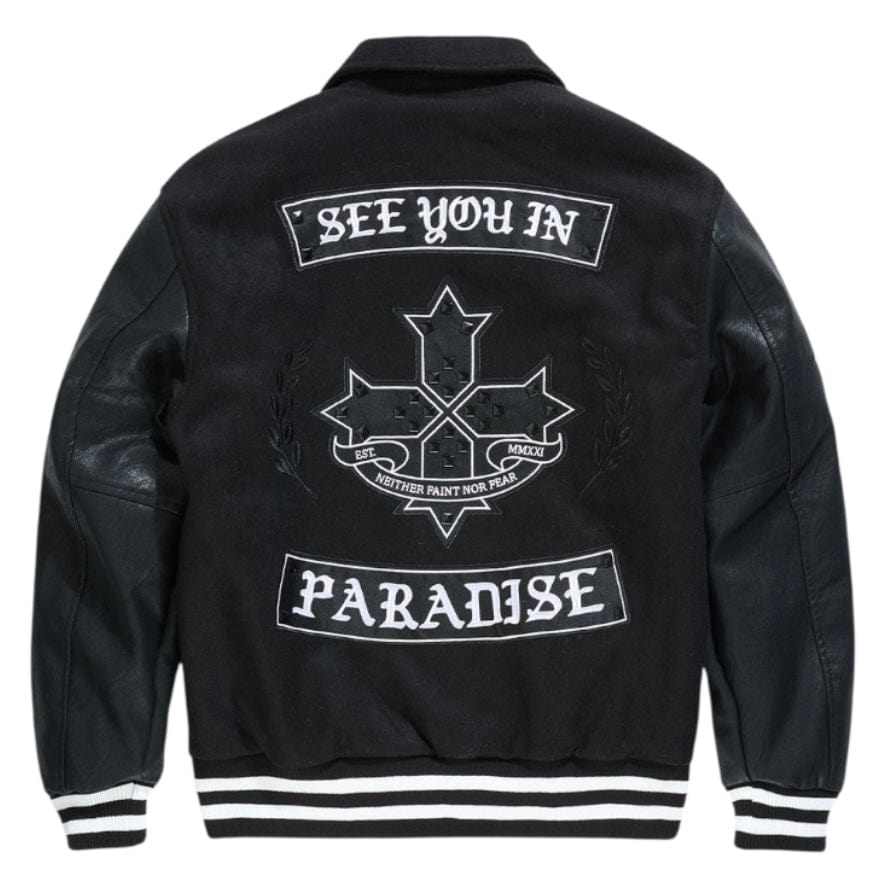 See You In Paradise Cross Varsity Jacket (Black) 91668