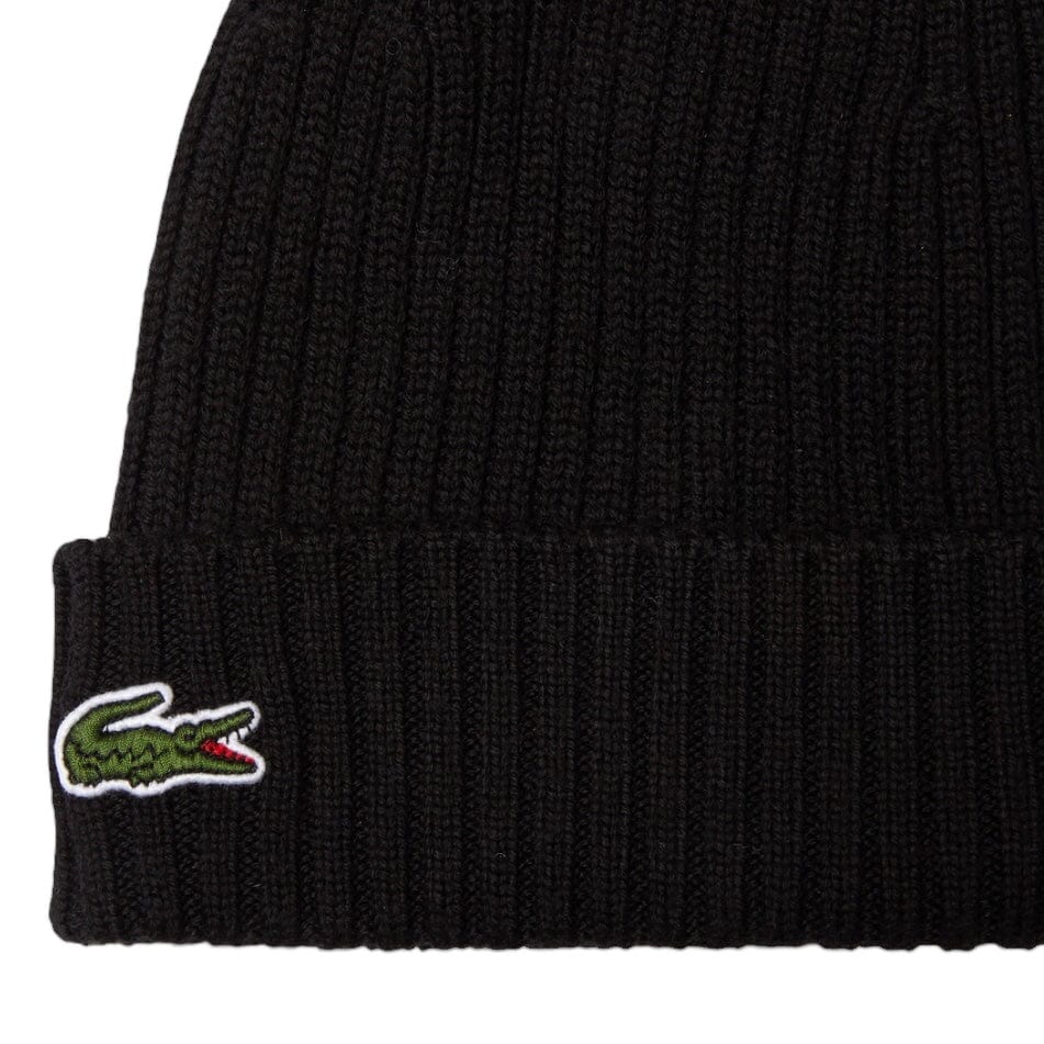 Lacoste Unisex Ribbed Wool Beanie (Black) RB0001-51