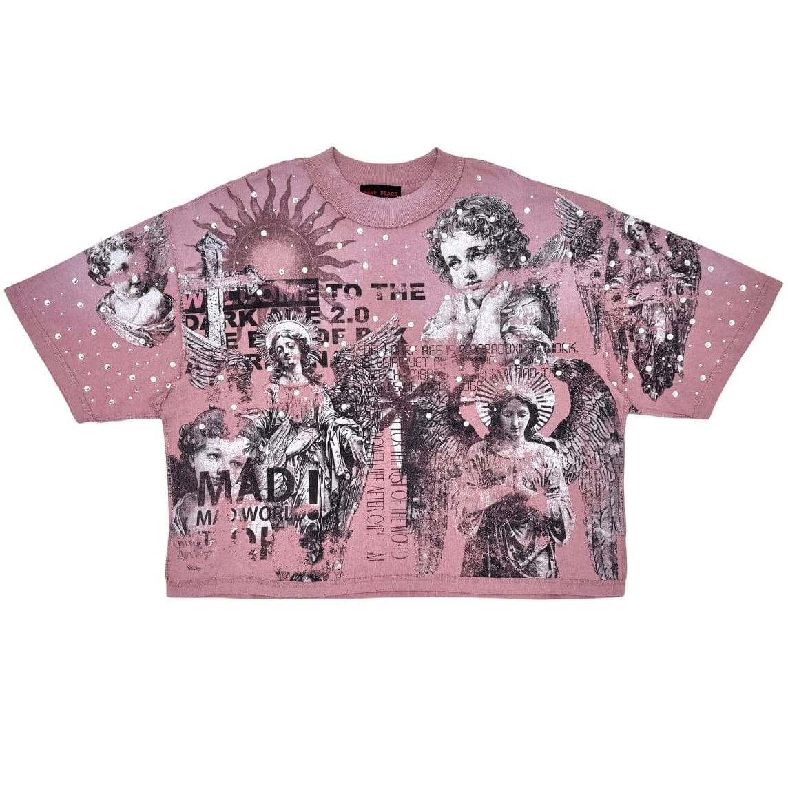 Rare Peace Washed Heavy All Over Rhinestone Tee (Dust Pink) RT5043