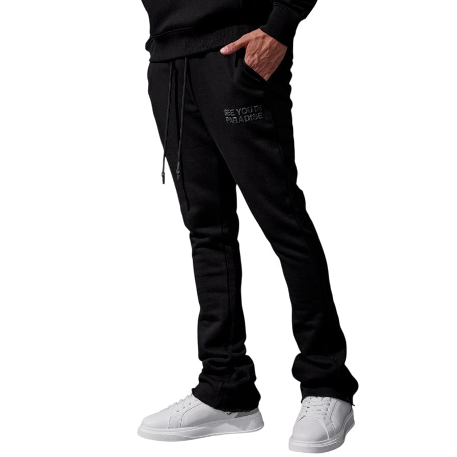 See You In Paradise Tonal Stacked Sweatpants (Black) 8899L