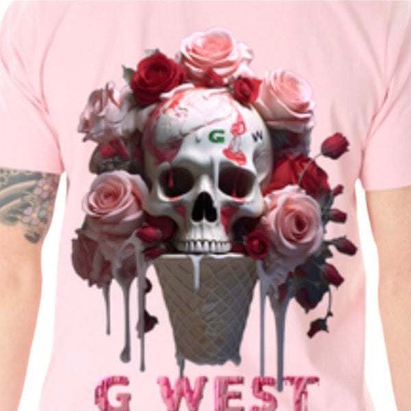 G West Printed Icecream Skull Basic Tee (Pink) GWPBAST5006