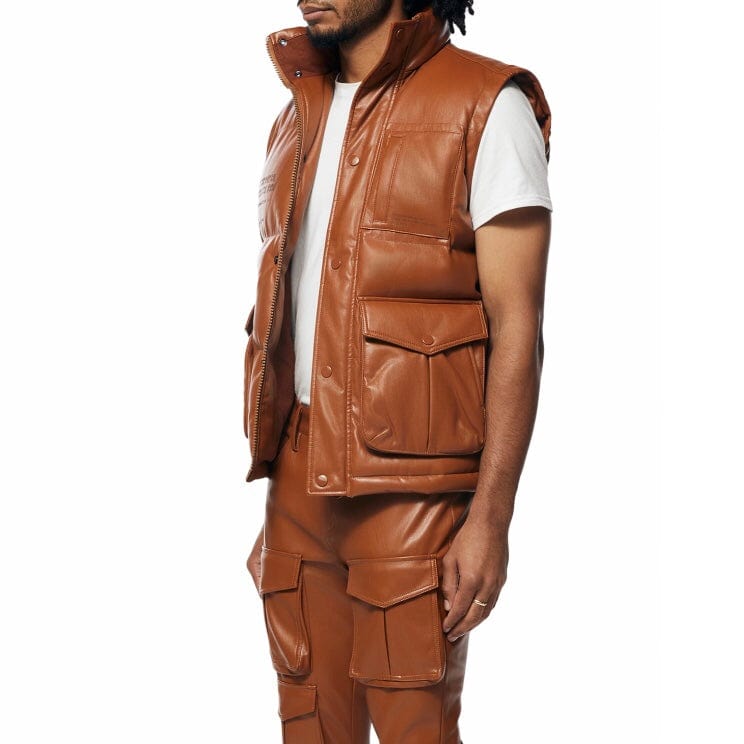 Smoke Rise Utility Vegan Leather Vest (Cognac) WV23685