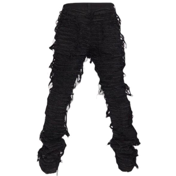 Foreign Brand Politics Thrashed Distressed Stacked Flare Jeans (Black) DEBRIS508