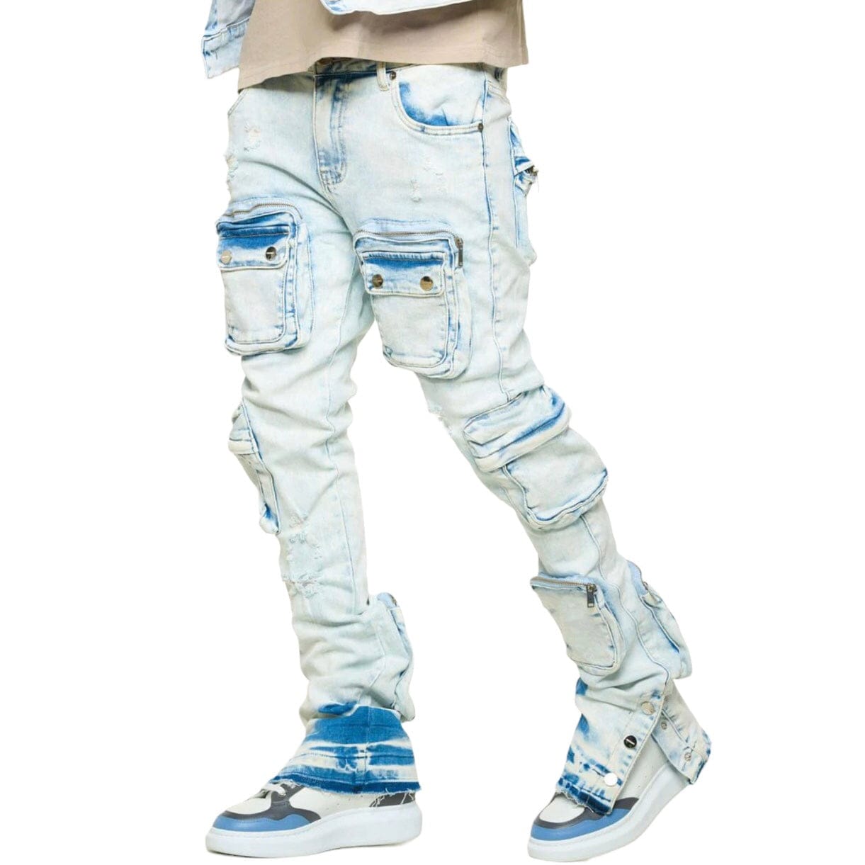 Pheelings "Journey To Greatness" Cargo Flare Stacked Denim (Light Blue)