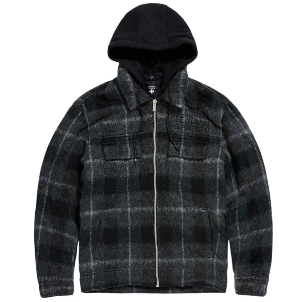 See You In Paradise Hooded Flannel Shacket (Black Shadow) 2568