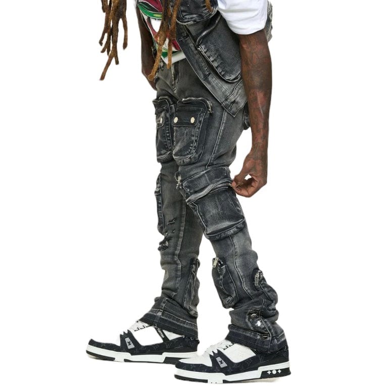 Pheelings "Journey To Greatness" Cargo Flare Stacked Denim (Black)