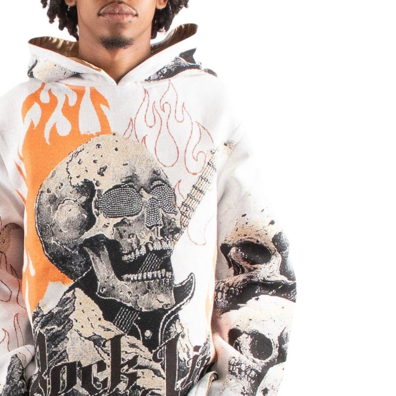 Majestik Rockon Rhinestone Tapestry Jacquard LS Hoodie (Off White) TH2482